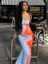Women's Hand-Painted Printed Tube Top Hem Slit Cocktail Party Modified Dress